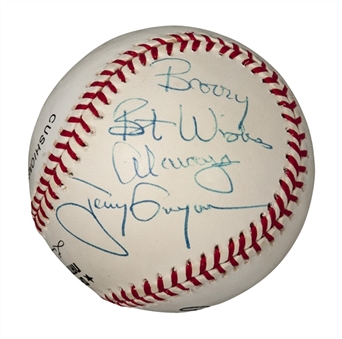 Tony Gwynn Signed Baseball Personalized to Barry Larkin (Larkin LOA & JSA COA)
